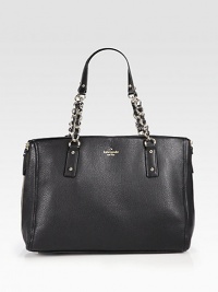 Rich pebble-grain leather in a roomy carryall, topped with woven chain and leather straps.Shoulder straps, 8½ dropTop snap closureExpandable zip gussetsProtective metal feetOne inside zip pocketTwo inside open pocketsCotton lining19½W X 11H X 4¼DImported Rich pebble-grain leather in a roomy carryall, topped with woven chain and leather straps.Shoulder straps, 8½ dropTop snap closureExpandable zip gussetsProtective metal feetOne inside zip pocketTwo inside open pocketsCotton lining19½W X 11H X 4¼DImported