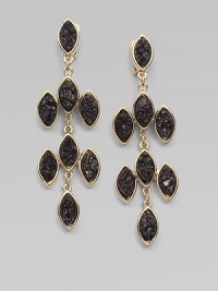 Beautifully textured drusy quartz stones set in 14k goldplating for a chic style with movement. Drusy quartz14k goldplated white metal alloyDrop, about 2Post backMade in USA Beautifully textured drusy quartz stones set in 14k goldplating for a chic style with movement. Drusy quartz14k goldplated white metal alloyDrop, about 2Post backMade in USA