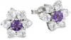 Sterling Silver Amethyst and White Topaz Flower Stud Earrings