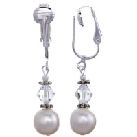 Romantic Authentic Swarovski Austrian Glass Crystals with Large Freshwater White Authentic Cultured Pearls Clip-on Earrings for Women and Girls Romantic Authentic Swarovski Austrian Glass Crystals with Large Freshwater White Authentic Cultured Pearls Clip-on Earrings for Women and Girls