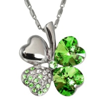 18k Gold Plated Swarovski Crystal Heart Shaped Four Leaf Clover Pendant Necklace - Peridot Green 18k Gold Plated Swarovski Crystal Heart Shaped Four Leaf Clover Pendant Necklace - Peridot Green