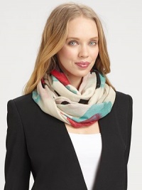 Luxurious cashmere/silk, in a whimsical balloon print, drapes softly at the neck or across the shoulders.70% cashmere/30% silkAbout 36 X 80Dry cleanImported Luxurious cashmere/silk, in a whimsical balloon print, drapes softly at the neck or across the shoulders.70% cashmere/30% silkAbout 36 X 80Dry cleanImported