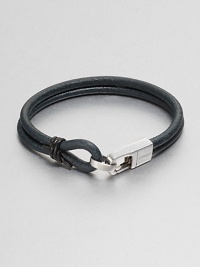 A double strand of smooth leather is accented by a sterling silver clasp.LeatherSterling silverLobster claspAbout 2½ diam.Made in the United Kingdom A double strand of smooth leather is accented by a sterling silver clasp.LeatherSterling silverLobster claspAbout 2½ diam.Made in the United Kingdom
