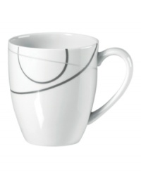 With a free-flowing circle design in shades of gray from Mikasa dinnerware, dishes like this bright white mug add fun, contemporary appeal to any table. In ultra-durable porcelain. With a free-flowing circle design in shades of gray from Mikasa dinnerware, dishes like this bright white mug add fun, contemporary appeal to any table. In ultra-durable porcelain.