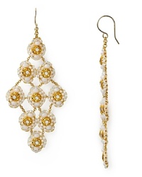 Kite-shaped chandeliers dazzle dramatically with opalite beading. Don these danglers for a hit of bohemian beauty. Kite-shaped chandeliers dazzle dramatically with opalite beading. Don these danglers for a hit of bohemian beauty.