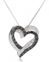 10k White Gold Double Heart Black and White Diamond Pendant Necklace (.2 cttw, I-J Color, I2-I3 Clarity), 18