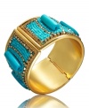 The perfect color palette for summer. Style&co.'s cool turquoise cuff bracelet is made of glass beads and gold tone mixed metal with a hinge clasp. Approximate diameter: 2-1/2 inches.