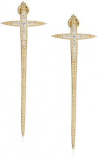 Mizuki 14k Gold Long Curved Diamond Icicle Cross Post Earrings Mizuki 14k Gold Long Curved Diamond Icicle Cross Post Earrings