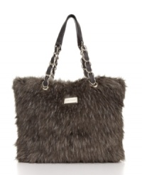 You'll want this trend-smart tote Fur Sure: plush faux fur in earthy hues with chain-wrapped handles. So now. You'll want this trend-smart tote Fur Sure: plush faux fur in earthy hues with chain-wrapped handles. So now.