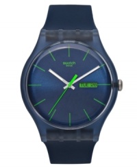 With Swiss watchmaking precision, this sport watch from Swatch's Blue Rebel collection is a stylish marvel. With Swiss watchmaking precision, this sport watch from Swatch's Blue Rebel collection is a stylish marvel.