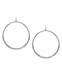 Geometric glam, by Vince Camuto. These classic hoop earrings have been upgraded with rectangular stud detail at the bottom. Crafted in silver tone mixed metal. Approximate drop: 2-1/2 inches. Geometric glam, by Vince Camuto. These classic hoop earrings have been upgraded with rectangular stud detail at the bottom. Crafted in silver tone mixed metal. Approximate drop: 2-1/2 inches.