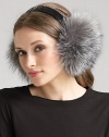 EXCLUSIVELY AT SAKS. Snakeskin embossed leather headband with plush tufts of silver fox fur to keep ears warm. Band, about 1 wide Made in USA Fur origin: Finland