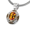 925 Silver, Citrine & Chocolate Diamond Oval Pendant with 18k Gold Accents (0.30ctw)