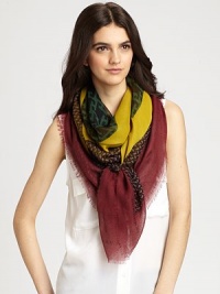 A classic square design, embellished with colorful tweed patterns on a luxe cashmere and silk blend finished with an eyelash fringe hem.70% cashmere/30% silkAbout 55 X 55Dry cleanMade in Italy A classic square design, embellished with colorful tweed patterns on a luxe cashmere and silk blend finished with an eyelash fringe hem.70% cashmere/30% silkAbout 55 X 55Dry cleanMade in Italy