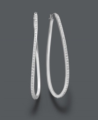 Stylish hoop earrings with a modern aesthetic. A unique twisted design adds special flair to diamond-accented hoops in sterling silver. Approximate diameter: 1-3/4 inches. Stylish hoop earrings with a modern aesthetic. A unique twisted design adds special flair to diamond-accented hoops in sterling silver. Approximate diameter: 1-3/4 inches.