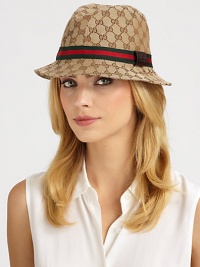 A classic fedora with plush leather trim.Brim, about 1.7565% polyester/35% cottonDry cleanMade in Italy A classic fedora with plush leather trim.Brim, about 1.7565% polyester/35% cottonDry cleanMade in Italy