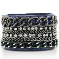CHAIN W/CRYSTAL BLUE LEATHER Royal Blue Patent Leather Rhinestone Encrusted Chain Cuff Bracelet CHAIN W/CRYSTAL BLUE LEATHER Royal Blue Patent Leather Rhinestone Encrusted Chain Cuff Bracelet