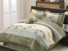 Chezmoi Collection 7-Piece Aqua Beige Sage Green Embroidered Floral Comforter 90-Inch by 92-Inch Bed in a bag Set, Queen Size Bedding