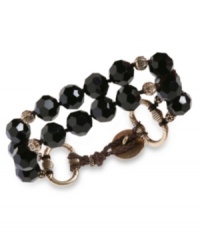 Black is twice as beautiful in this double-layer bracelet from Lucky Brand. Crafted from gold-tone mixed metal, the bracelet also features black glass stones for a classic look. Approximate length: 7-5/8 inches. Black is twice as beautiful in this double-layer bracelet from Lucky Brand. Crafted from gold-tone mixed metal, the bracelet also features black glass stones for a classic look. Approximate length: 7-5/8 inches.