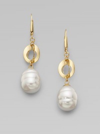 This unique and chic design with a baroque pearl and a three dimensional 18k gold oval link is simply stunning.12mm baroque white organic man-made pearls18k goldplated sterling silverDrop, about 2Lever hook backImported 