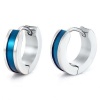 Unique Mens Stainless Steel Hoop Earrings (Silver Blue)