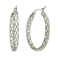 1.1 Inch Sterling Silver Hoop Earrings Filigree Style 1.1 Inch Sterling Silver Hoop Earrings Filigree Style