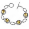 Dramatic Chic: Designer Inspired Sterling Silver Rhodium Finish Cable Design Toggle Bar Oval Link Bracelet with Canary Yellow CZ
