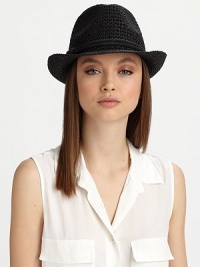 Crocheted straw, in a chic, classic silhouette adorned with a corded band.Paper braidCorded bandBrim, about 2Spot cleanImported Crocheted straw, in a chic, classic silhouette adorned with a corded band.Paper braidCorded bandBrim, about 2Spot cleanImported