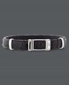 Stylish sophistication. This chic genuine crocodile leather cuff bracelet makes a sleek accent for the modern man. Set in sterling silver. Approximate length: 8-1/2 inches. Approximate width: 3/8 inch.