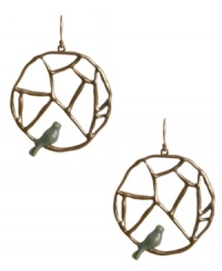 Trend alert: this style will have you tweeting! Lucky Brand's delicate drop earrings feature cut-out branches that cradle a tiny, blue songbird. Now that's something to sing about! Set in gold tone mixed metal with epoxy accents. Approximate drop: 2-1/4 inches. Trend alert: this style will have you tweeting! Lucky Brand's delicate drop earrings feature cut-out branches that cradle a tiny, blue songbird. Now that's something to sing about! Set in gold tone mixed metal with epoxy accents. Approximate drop: 2-1/4 inches.