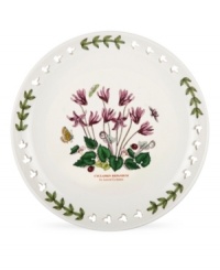 Plant this pierced accent plate alongside other classic pieces from Portmeirion's Botanic Garden dinnerware collection for added charm. Pink cyclamen flowers bloom and entice colorful butterflies on white porcelain with a triple-leaf border. Plant this pierced accent plate alongside other classic pieces from Portmeirion's Botanic Garden dinnerware collection for added charm. Pink cyclamen flowers bloom and entice colorful butterflies on white porcelain with a triple-leaf border.