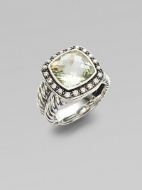 From the Moonlight Ice Collection. Faceted prasiolite, framed in a pavé diamond bezel, on a split cable band of sterling silver. Diamonds, 0.3 tcw Prasiolite Sterling silver About ¾ square Imported From the Moonlight Ice Collection. Faceted prasiolite, framed in a pavé diamond bezel, on a split cable band of sterling silver. Diamonds, 0.3 tcw Prasiolite Sterling silver About ¾ square Imported