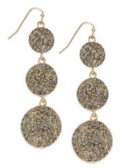 Crush-worthy fashion from INC International Concepts. These drop earrings feature a triple disc silhouette with black diamond pave accents. Crafted in 12k gold-plated mixed metal. Approximate drop: 2-1/2 inches. Crush-worthy fashion from INC International Concepts. These drop earrings feature a triple disc silhouette with black diamond pave accents. Crafted in 12k gold-plated mixed metal. Approximate drop: 2-1/2 inches.