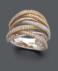 A complementary ring that will match your many moods. Trio by Effy Collection design features overlapping 14k gold, 14k white gold, and 14k rose gold layered with round-cut diamonds (3/4 ct. t.w.). A complementary ring that will match your many moods. Trio by Effy Collection design features overlapping 14k gold, 14k white gold, and 14k rose gold layered with round-cut diamonds (3/4 ct. t.w.).