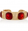 Kenneth Jay Lane Couture Sim. Ruby Red Crystal Hinge Bracelet Hammered Goldtone