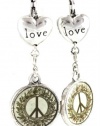 Beautiful Bella Essentials Vintage Love Peace and Vintage Girl Child Photo Reversible Charm Dangle Earrings Antique Silver Tone