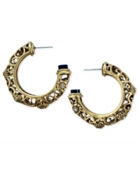 Dazzling with the details. T Tahari's pair of hoop earrings from its T Tahari drop collection is crafted from gold-tone mixed metal with glass crystal and black stone accents for a sparkling touch. Nickel-free for sensitive skin. Approximate drop: 1 inch. Dazzling with the details. T Tahari's pair of hoop earrings from its T Tahari drop collection is crafted from gold-tone mixed metal with glass crystal and black stone accents for a sparkling touch. Nickel-free for sensitive skin. Approximate drop: 1 inch.