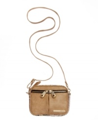 Throw on this casual crossbody and you're out the door. A take-anywhere design from Kenneth Cole Reaction featuring python print accents, gold-tone hardware and a unique double zip front pocket. Throw on this casual crossbody and you're out the door. A take-anywhere design from Kenneth Cole Reaction featuring python print accents, gold-tone hardware and a unique double zip front pocket.