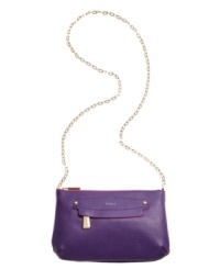 Pretty perforated perfection. This lovely leather crossbody goes glam with shiny goldtone hardware and a stunning chain detailed shoulder strap. Small logo detail featured at front. Pretty perforated perfection. This lovely leather crossbody goes glam with shiny goldtone hardware and a stunning chain detailed shoulder strap. Small logo detail featured at front.