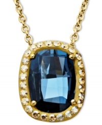 Blue perfection. A large denim blue crystal and smaller clear crystals with Swarovski Elements adorn Kaleidoscope's standout pendant. Crafted in 18k gold over sterling silver. Approximate length: 18 inches. Approximate drop: 3/4 inch. Blue perfection. A large denim blue crystal and smaller clear crystals with Swarovski Elements adorn Kaleidoscope's standout pendant. Crafted in 18k gold over sterling silver. Approximate length: 18 inches. Approximate drop: 3/4 inch.