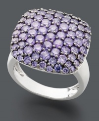 Poised in purple. This knockout cocktail ring features a cushion-cut shape covered with round-cut amethyst (3-1/2 ct. t.w.). Set in sterling silver. Size 7. Poised in purple. This knockout cocktail ring features a cushion-cut shape covered with round-cut amethyst (3-1/2 ct. t.w.). Set in sterling silver. Size 7.