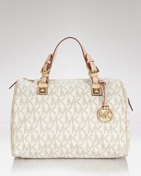 Put a signature spin on your look with this embossed PVC satchel from MICHAEL Michael Kors. Stamped with the label's iconic monogram, this perennially chic piece is a must for any logo-loving fashionista. Put a signature spin on your look with this embossed PVC satchel from MICHAEL Michael Kors. Stamped with the label's iconic monogram, this perennially chic piece is a must for any logo-loving fashionista.