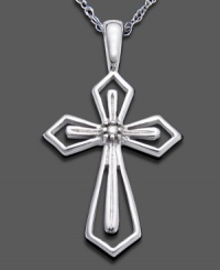 A pure and simple cross pendant in 14k white gold and diamond accents. Approximate length: 18 inches. Approximate drop: 1 inch.