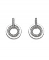 Emulate a look of timeless sophistication. Chic circle drops by Swarovski feature sparkling crystals in silver tone mixed metal. Approximate drop: 1 inch.