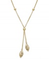 Elaborate your neckline with the perfect lariat necklace. Crafted in 14k gold, this unique design features subtle beaded details and two delicate, marquise-shaped drops. Approximate length: 17 inches. Approximate drop: 2 inches.