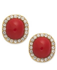 The look of love. These stud earrings from Charter Club are crush-worthy with red plastic stones surrounded by clear accents. Crafted in gold tone mixed metal. Approximate diameter: 3/4 inch. The look of love. These stud earrings from Charter Club are crush-worthy with red plastic stones surrounded by clear accents. Crafted in gold tone mixed metal. Approximate diameter: 3/4 inch.