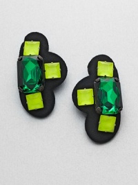 A colorful piece with faceted stones set on a whimsically shaped fabric back. Glass stonesPolyurethane coated nylon fabricSize, about 3 Clip-on backMade in Italy A colorful piece with faceted stones set on a whimsically shaped fabric back. Glass stonesPolyurethane coated nylon fabricSize, about 3 Clip-on backMade in Italy