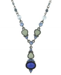Shades of blue color this necklace by 2028 perfectly elegant. One oval-shaped and three teardrop-shaped faceted stones drape your neckline with shimmer. Chain features graduated accent beads. Crafted in hematite-plated mixed metal. Approximate length: 15 inches + 3-inch extender. Approximate drop: 1-3/4 inches. Shades of blue color this necklace by 2028 perfectly elegant. One oval-shaped and three teardrop-shaped faceted stones drape your neckline with shimmer. Chain features graduated accent beads. Crafted in hematite-plated mixed metal. Approximate length: 15 inches + 3-inch extender. Approximate drop: 1-3/4 inches.