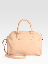 This lady-like silhouette of ultra-smooth leather appeals to spring's new minimalism. Double top handles, 5 dropAdjustable shoulder strap, 20-20¾ dropTop zip closureOne inside zip pocketTwo inside open pocketsCotton lining13W X 9¾H X 6DImported This lady-like silhouette of ultra-smooth leather appeals to spring's new minimalism. Double top handles, 5 dropAdjustable shoulder strap, 20-20¾ dropTop zip closureOne inside zip pocketTwo inside open pocketsCotton lining13W X 9¾H X 6DImported
