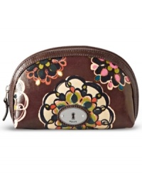Lipstick, compact, blush, eye-shadow--this cool cosmetic case from Fossil fits them all with ease. Crafted in sturdy coated canvas with a fully lined interior, it ensures makeup mishaps won't ruin anything on the outside. Lipstick, compact, blush, eye-shadow--this cool cosmetic case from Fossil fits them all with ease. Crafted in sturdy coated canvas with a fully lined interior, it ensures makeup mishaps won't ruin anything on the outside.